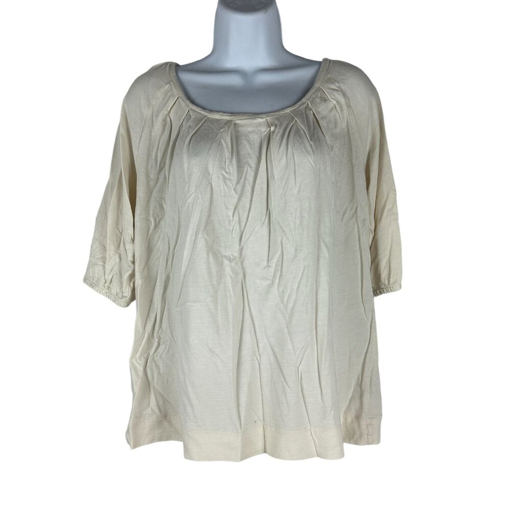 A.N.A A New Approach Women's Blouse Size M Cotton Modal Blend Cream